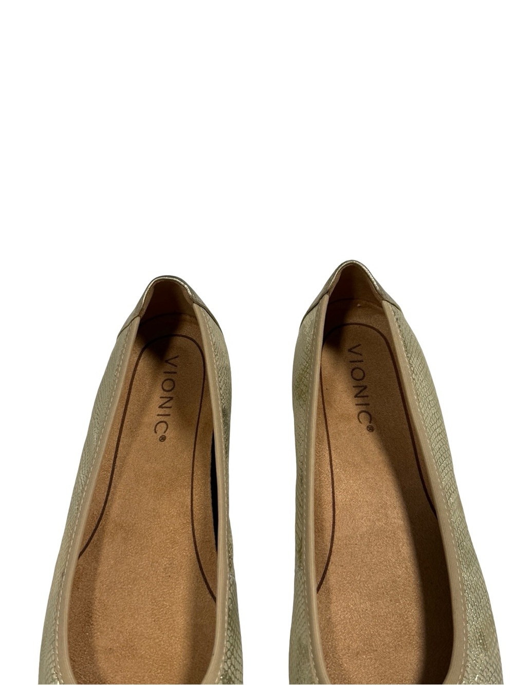 Vionic Minna Ballet Flats Gold Leather Snake Emboss Bow Comfort Orthopedic Sz 8 - Picture 9 of 11
